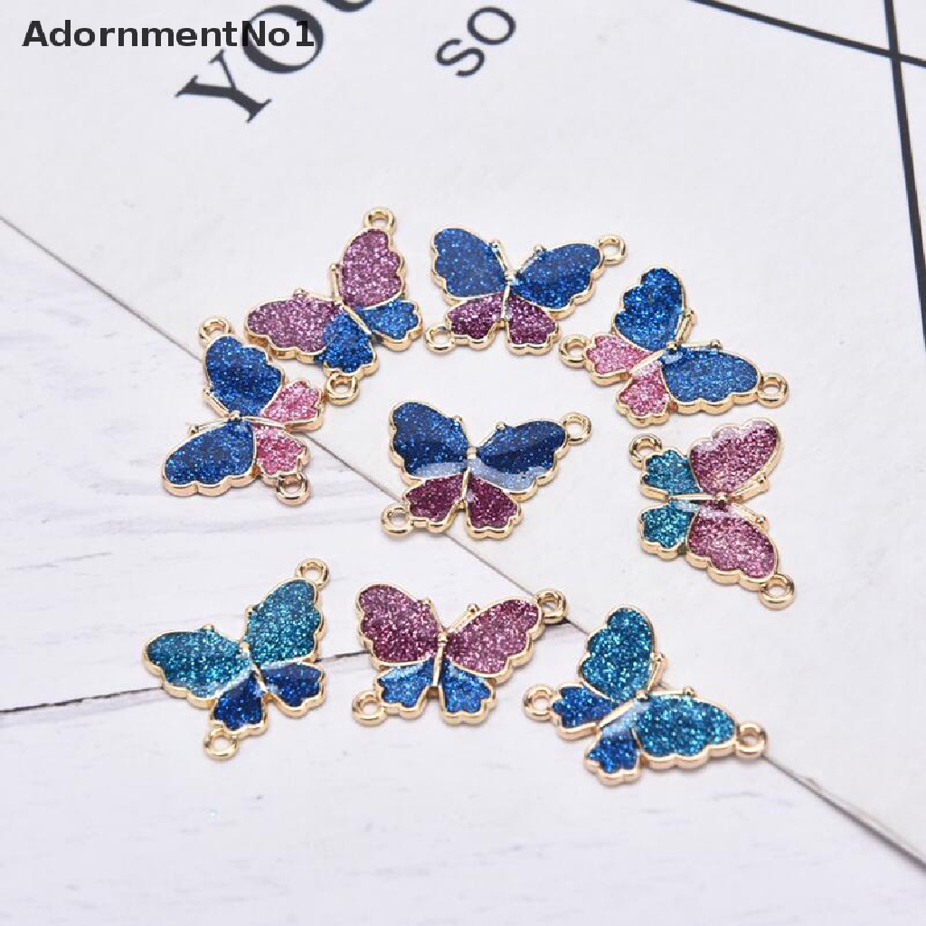 (AdornmentNo1) 10pcs / Kantong Charm Butterfly Enamel Berkilau Untuk Membuat Perhiasan DIY