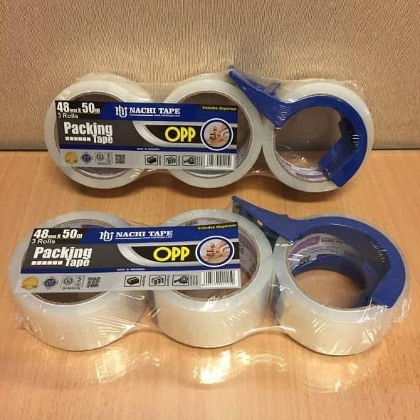 

best seller] Lakban Bening Nachi OPP Set 48 mm x 50 meter + Dispenser (Isi 3 Roll)