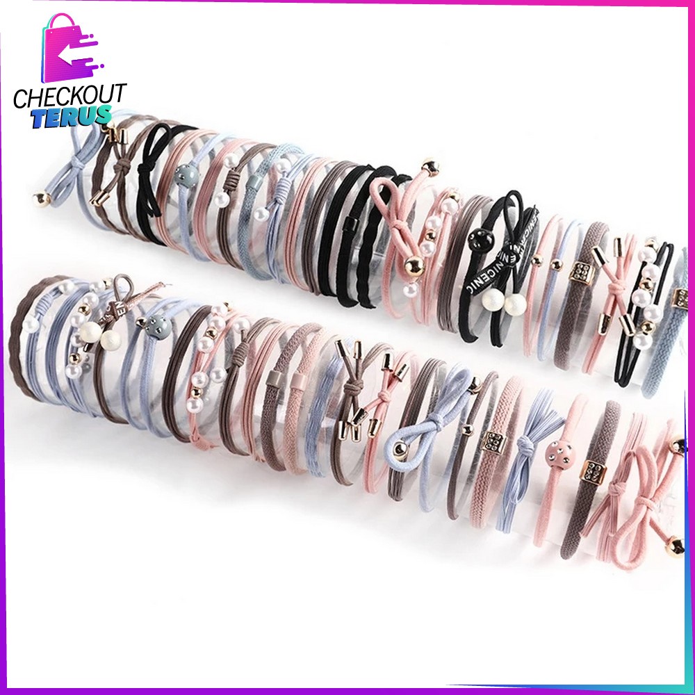 CT C13 Ikat Rambut Korea Pearl Mutiara Pita 12 PCS Karet Rambut Wanita Lucu Aksesoris Rambut Wanita Korean Style