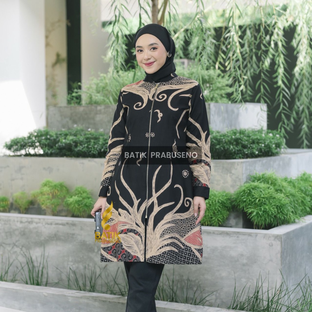 SAMUDRA HITAM Tunik Batik Wanita Original Prabuseno Katun Printing Full Tunik Batik Wanita Original 