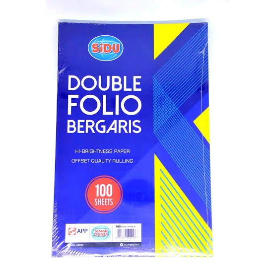 

KERTAS DOUBLE FOLIO BERGARIS SIDU 100 LEMBAR