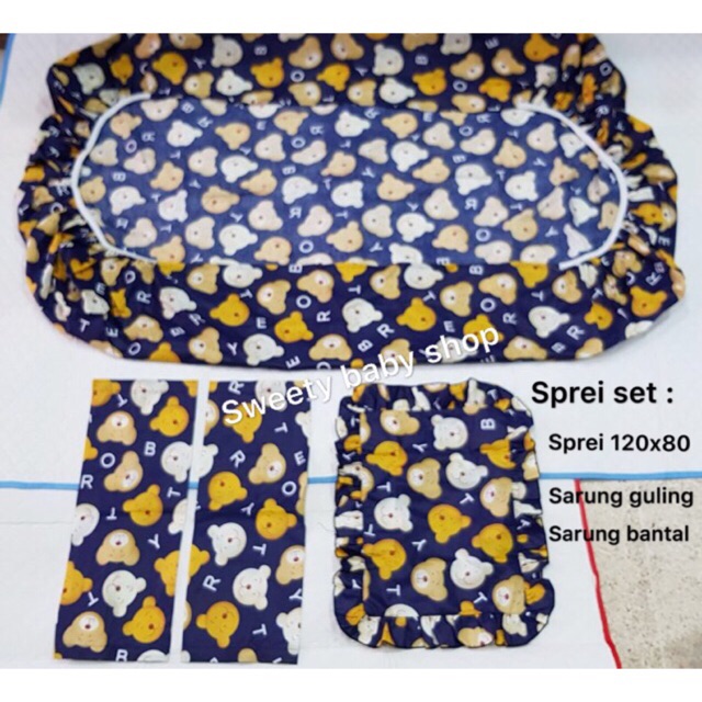 Sprei sarung bantal guling set bayi karet samping katun halus motif kartun