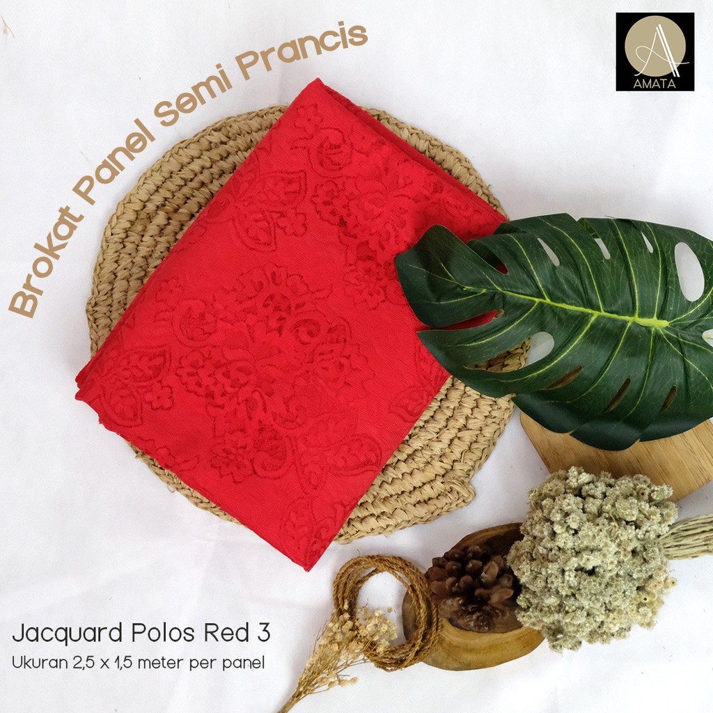 Kain Brokat Brukat Tile Semi Prancis Bahan Kebaya Jacquard Polos Merah 3