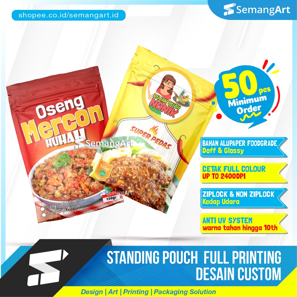 Kemasan Standing Pouch Printing Foodgrade Dengan Ziplock Zipper Custom