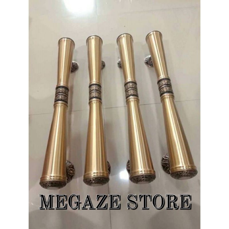 Handle Pintu Rumah Kuningan Baut Tembus Gold Mewah Gagang Pintu Motif Gada