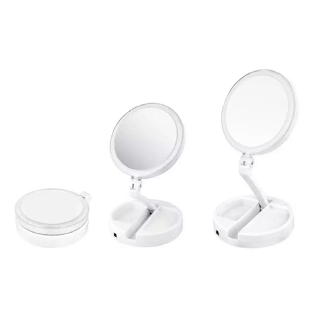 Lampu Makeup Cermin Lipat Vanity Mirror Rias Dua Sisi Kosmetik Kotak Mirror LED 10X Lipat Foldable