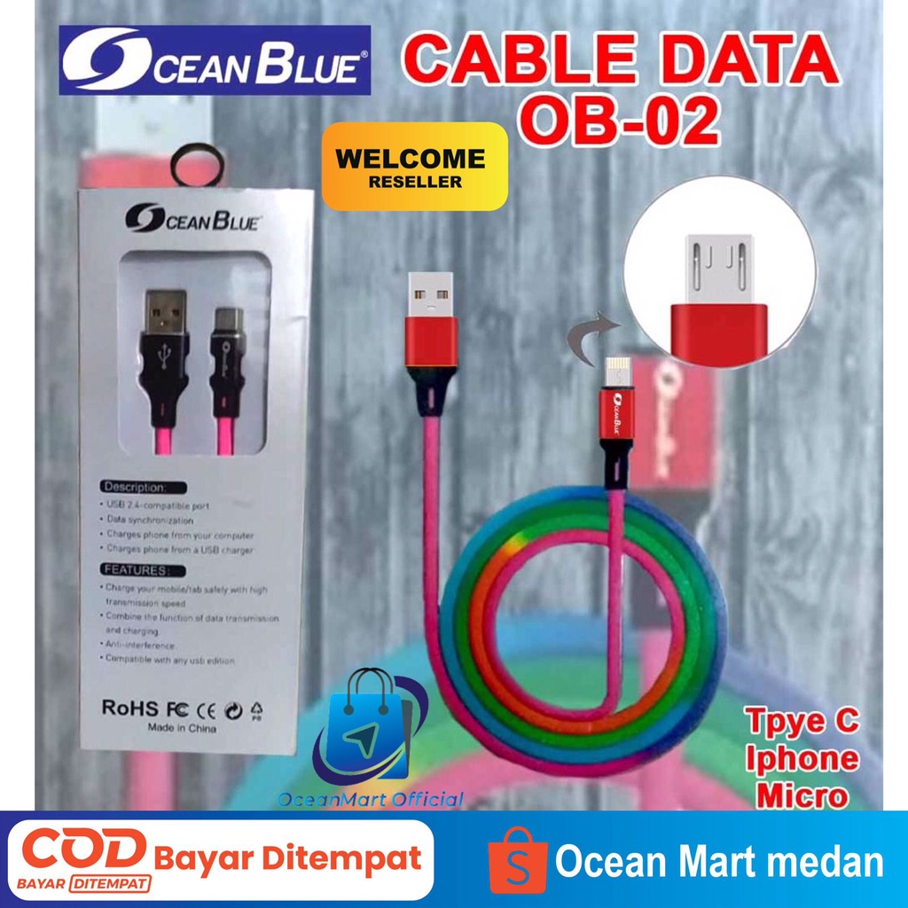Kabel Data Charger Ocean Blue OB-01 Cable USB Micro 2.4A Fast Charging Aksesoris Handphone HP OCEANMART OCEAN MART Murah Grosir