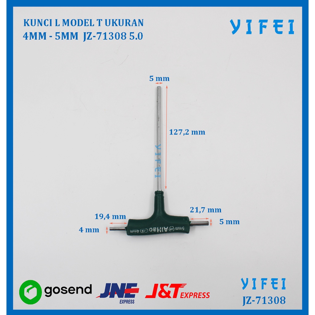 KUNCI L MODEL T UKURAN 4MM - 5MM HEXAGON SCREW YIFEI-71308 5.0