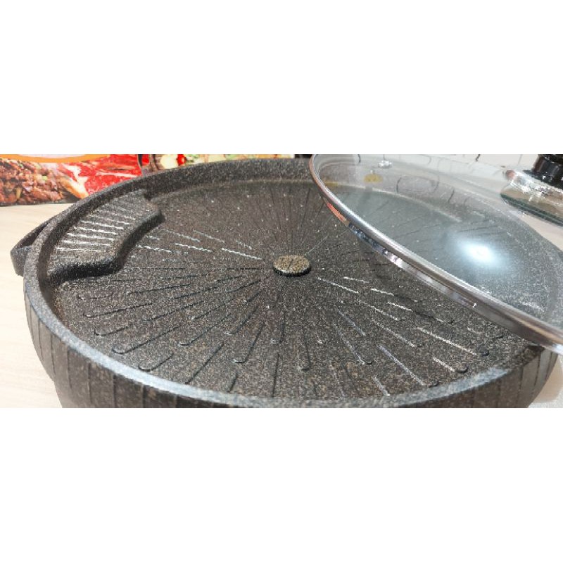 Bulgogi Pan 32cm Grill Marble Panggangan BBQ + Tutup Kaca - Bulgogi Pan 32 cm dengan Tutup Kaca