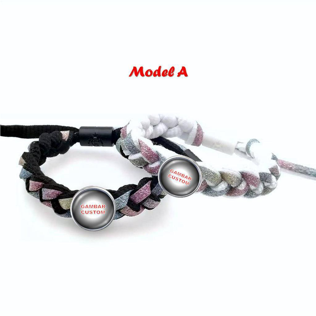 2Pcs GELANG COUPLE KING QUEEN PASANGAN BISA CUSTOM NAMA PANGGILAN SAYANG MODEL TALI SEPATU