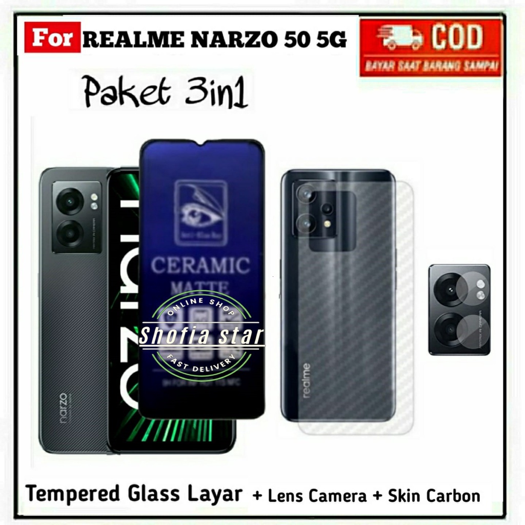 3IN1 TEMPERED GLASS NARZO 50 5G TG LAYAR ANTIGORES KACA FULL COVER