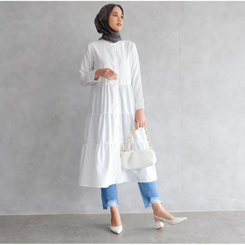 midi dress putih/dress qiqi/dres medi premium/long tunik midi premium