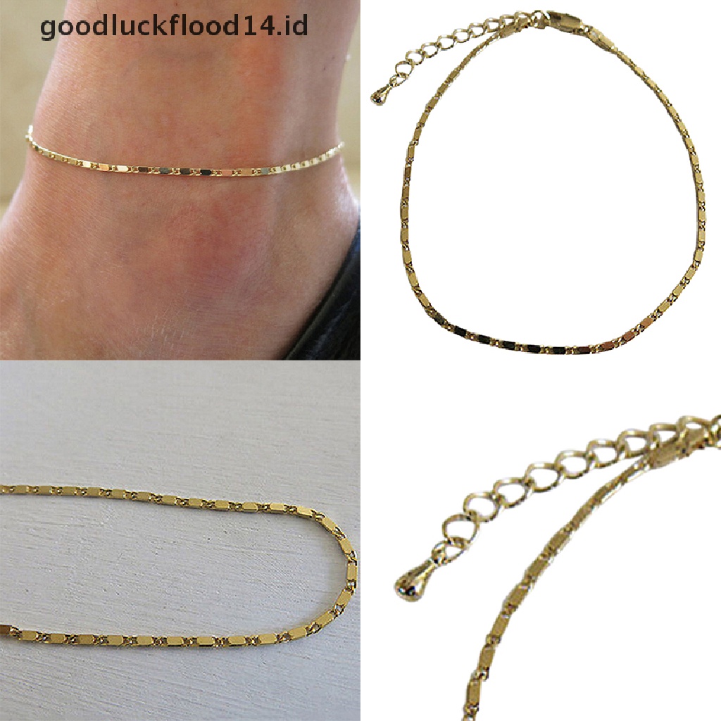 [OOID] Women Simple Gold Chain Anklet Ankle Bracelet Barefoot Sandal Beach Foot Jewelry ID