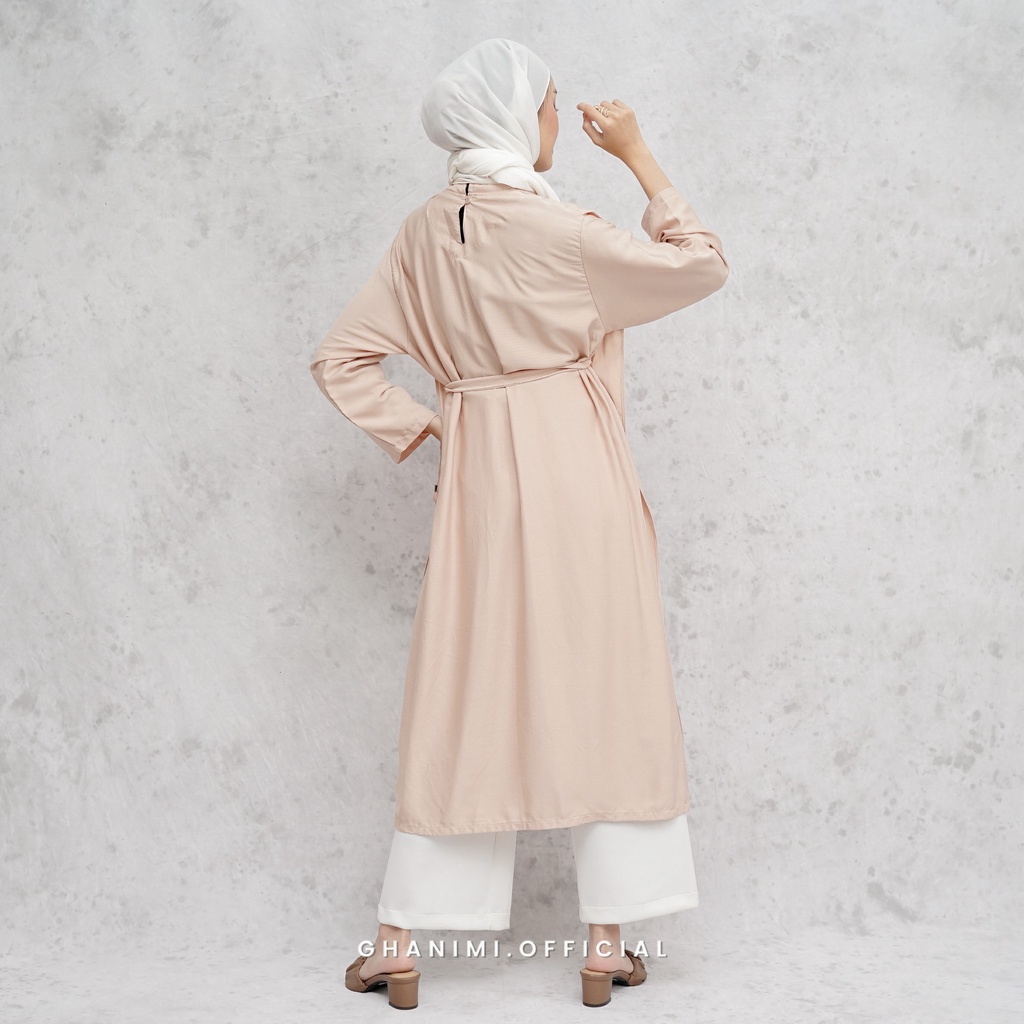 Ghanimi - Stasya Midi Dress / Dress Polos Tangan Panjang / gamis terbaru / dress kondangan kekinian / tunik tali polos lengan panjang / tunik casual formal simple