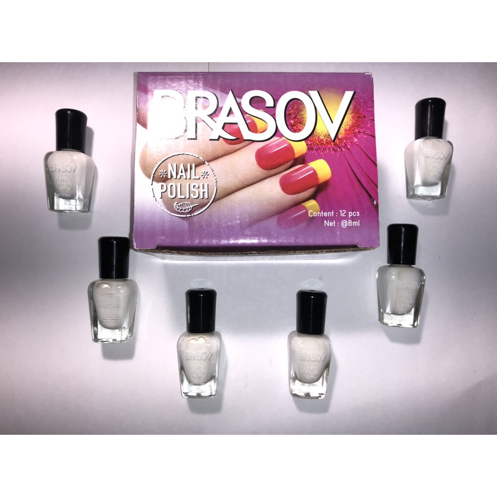 [1 BOX ISI 12 Pcs ] Brasov Kutek Nail Polish Warna Merah Putih Hitam Maroon 8 ML BPOM Halal Wanita