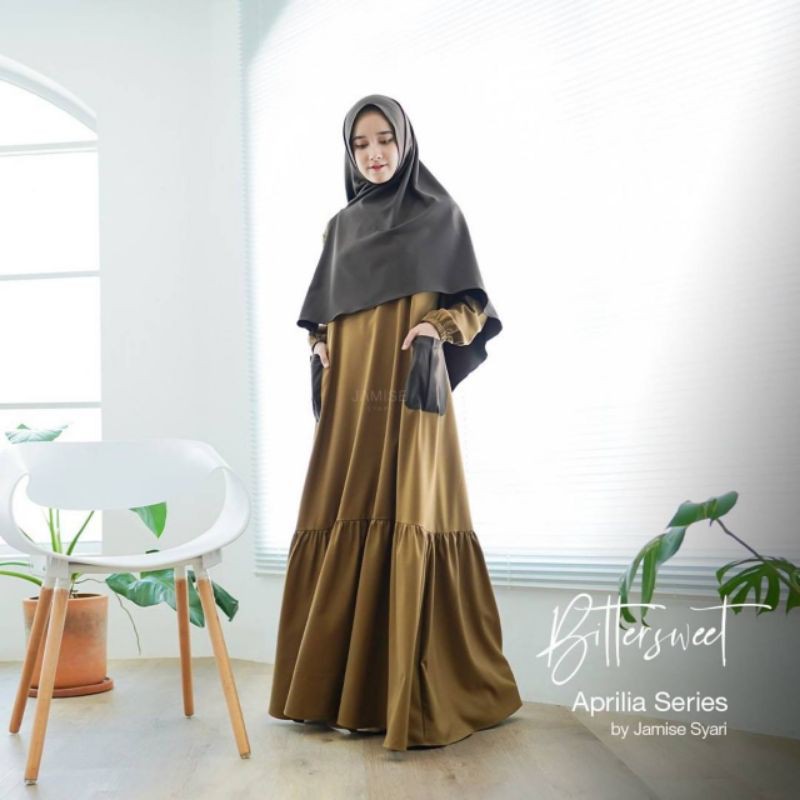Gamis Set Khimar Syari Aprilia Bittersweer Onyx Jamise Syari