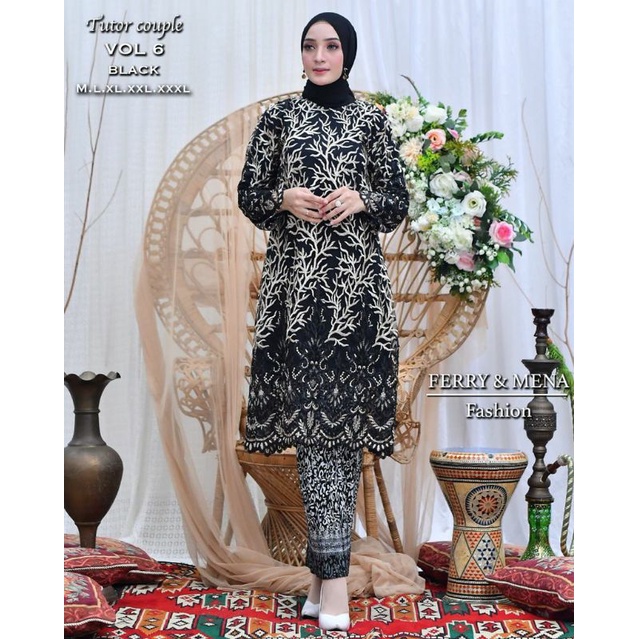 Kebaya Tunik Tulle Nagita Slavina Tuton dua warna/Kebaya Modern/jumbo ld 130/Tunik/Kebaya-Black