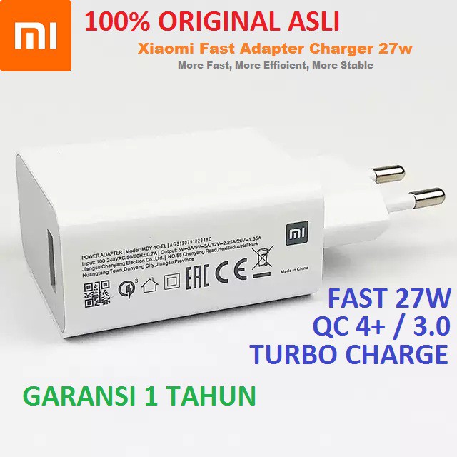 XIAOMI Adapter Charger 27W Turbo Charge Fast Charging QC 4+ MDY-10-EL Original