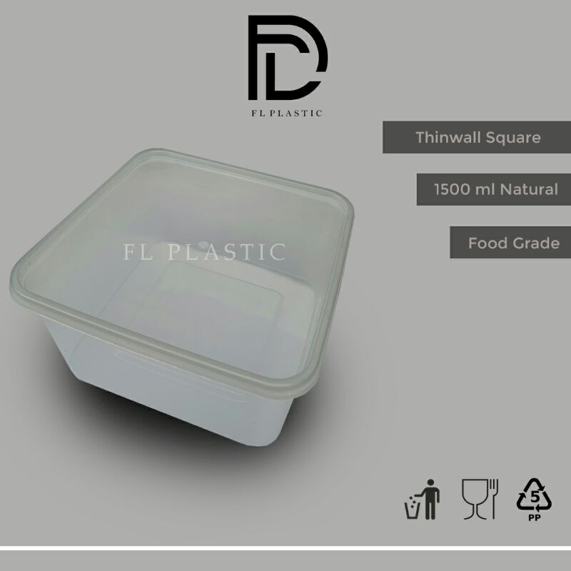 Thinwall Square 1500 ml Take Away Box Food Container Box Grade A