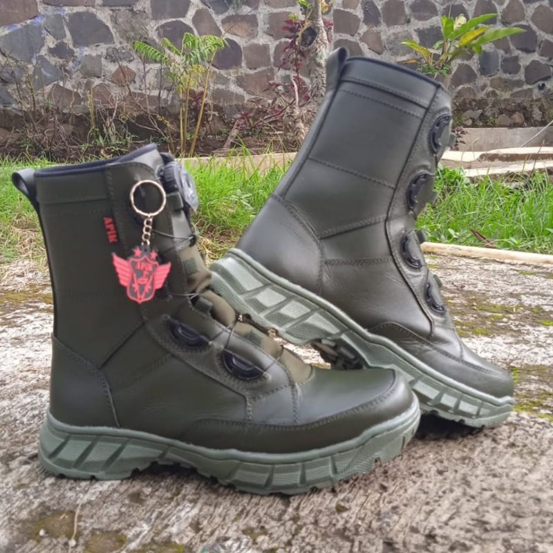 SEPATU PDL TALI PUTAR HIJAU BRIMOB MERK APIK KULIT SAPI ASLI SEPATU PDL DINAS LAPANGAN TNI POLRI SECURITY SATPAM SEPATU BOOTS PRIA DAN WANITA