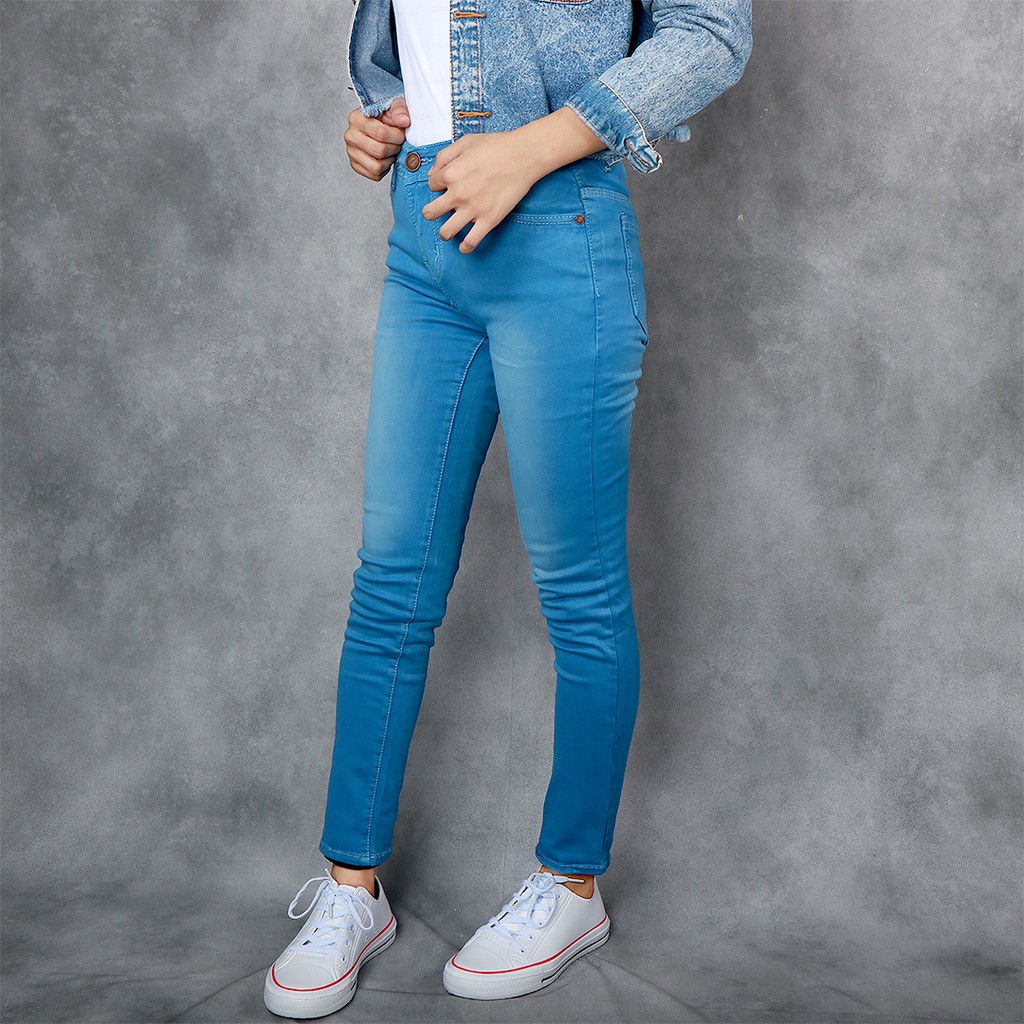 Jeans denim premium C96 resleting (Biru) -  soft jeans wanita size 27 - 38