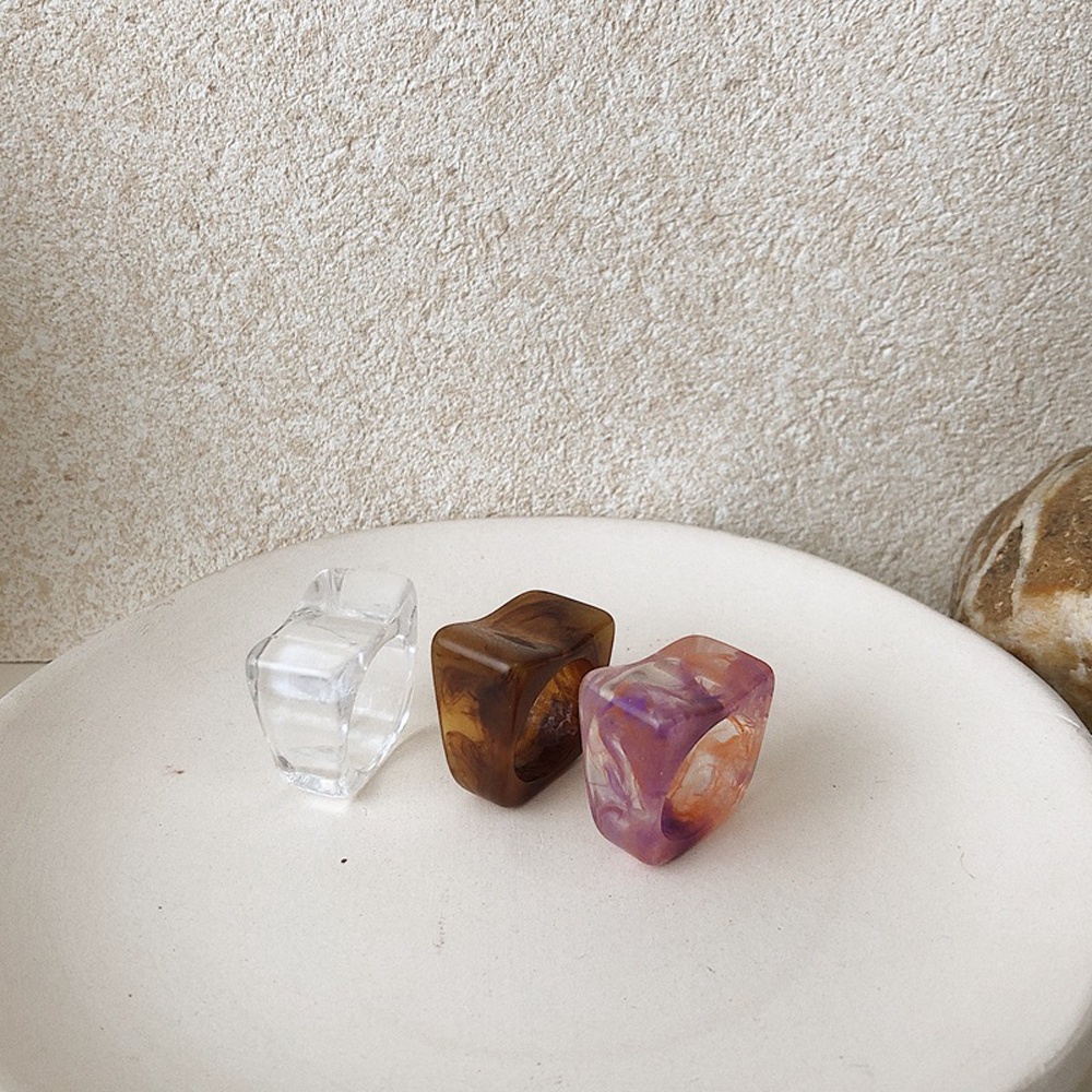 MXBEAUTY Elegant Resin Rings Trendy Transparent Finger Ring Women Fashion Jewelry Irregular Cool Retro Girls Geometric/Multicolor