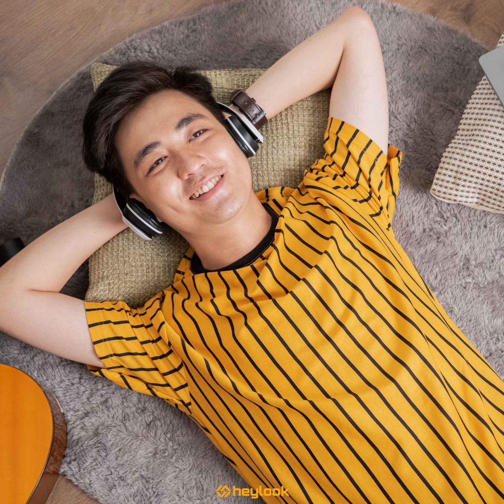 Kaos Stripe Pria Wanita Kaos Garis Vertikal Distro unisex - YELLOW HEYLOOK Official