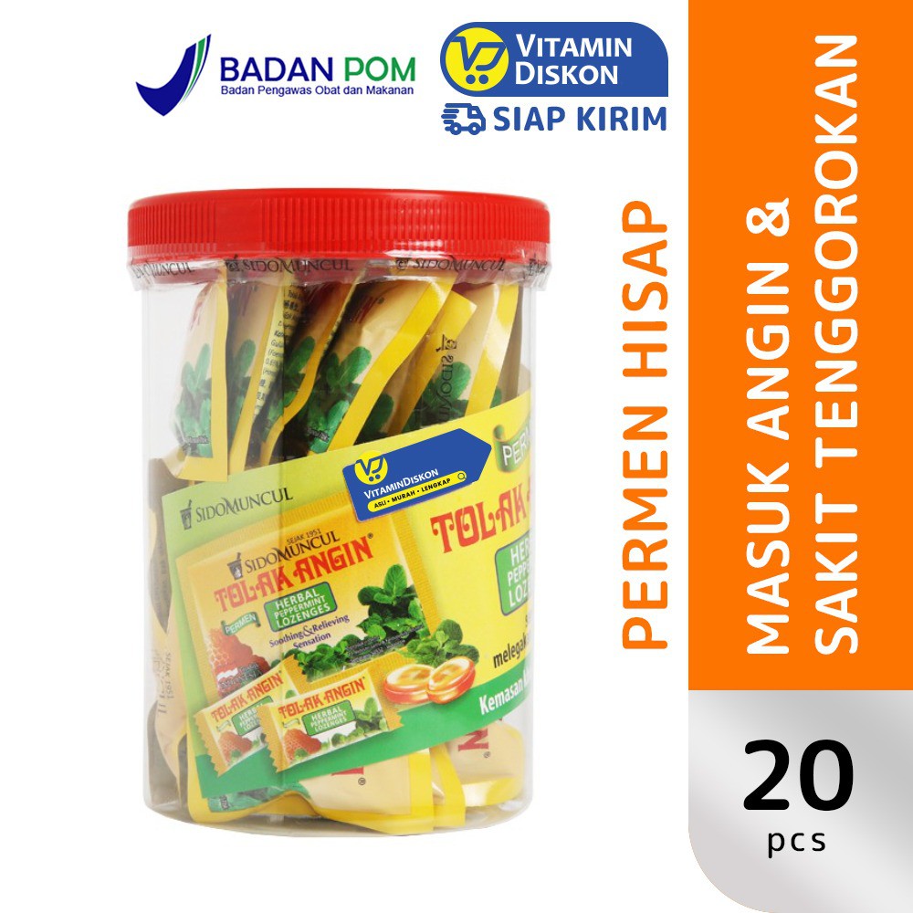 Sidomuncul Permen Tolak Angin Toples 1 Toples (20 Pc) | Permen Hisap Masuk Angin & Sakit Tenggorokan