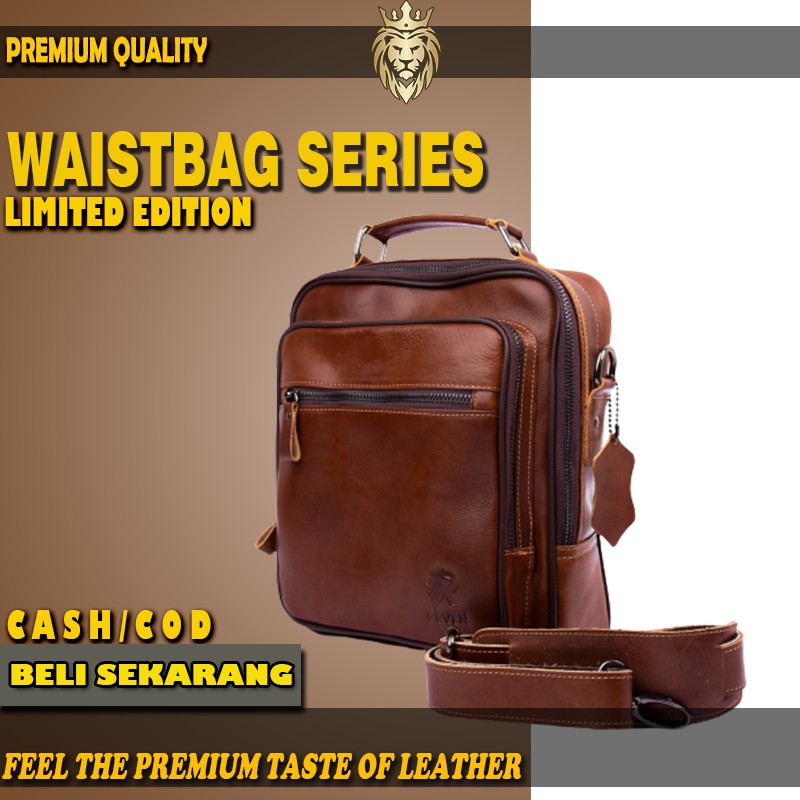 Tas Selempang Kulit Pria Branded Waist Bag Waistbag Cowok Multifungsi