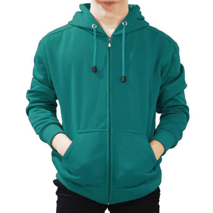JAKET SWEATER PRIA WANITA POLOS HOODIE HIJAU TOSCA - HIJAU TOSCA, M TOP FASHION