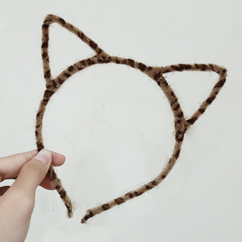 Bando Korea Dewasa Motif Telinga Kucing Bulu Coklat Loreng Aksesoris Fashion Cewe Kekinian AK233