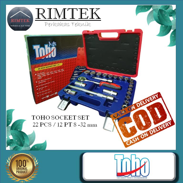 Kunci Sok Set 22Pcs 12PT / Kunci Socket set 1/2" TOHO Kunci Sock Set