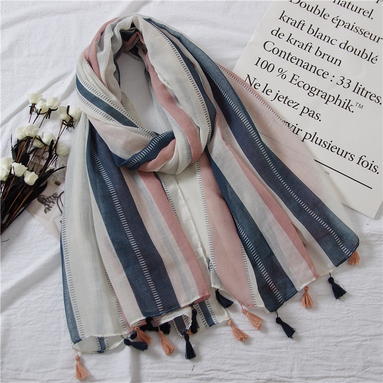 ITSFRIDAY TITA Scarf - Premium Pashmina Shawl Selendang Syal Pashmina Hijab Import Motif Geometri Pink Navy Tassel