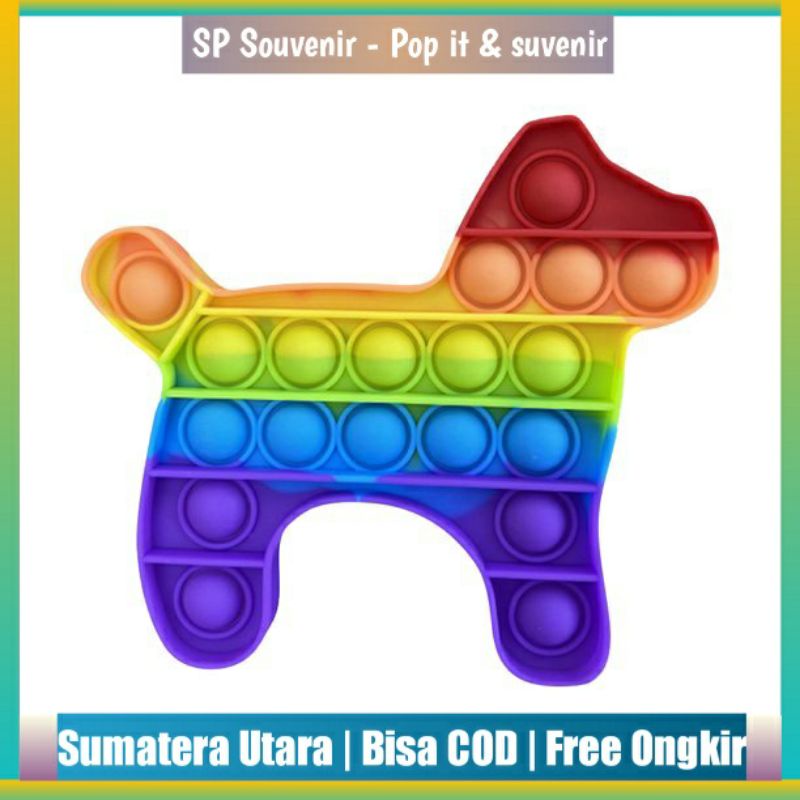 POP IT Karakter Hewan Rainbow Macaron Sugus UV | POPIT Binatang Unicorn Kupu-kupu Dino Godzilla-Dog Rainbow