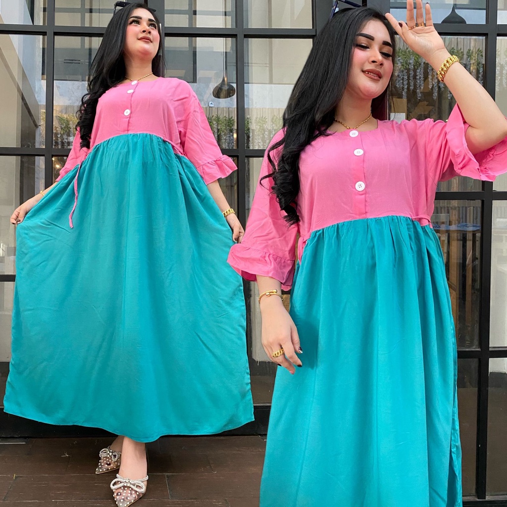 Gamis rayon warna warni branded bestseller DASTER REMPEL SUSUN