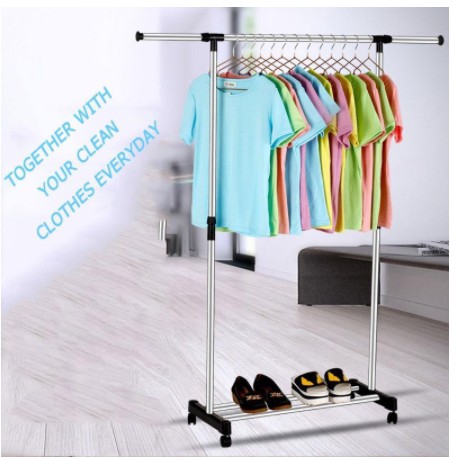 [MH] Stand Hanger Single Rak Serbaguna Gantung Baju Jemuran 4 Roda