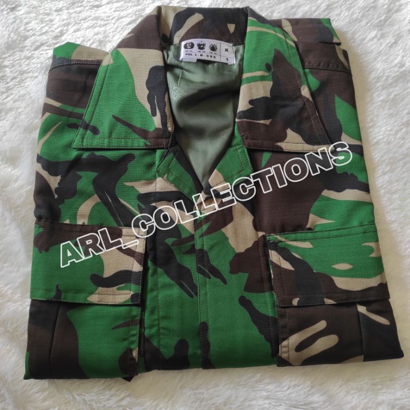 BAJU SETELAN PDL LORENG TNI BAHAN VELBET BALETOLI SEMI WOLL FUL PURING/SERAGAM PDL LORENG MALVINAS SATU STEL