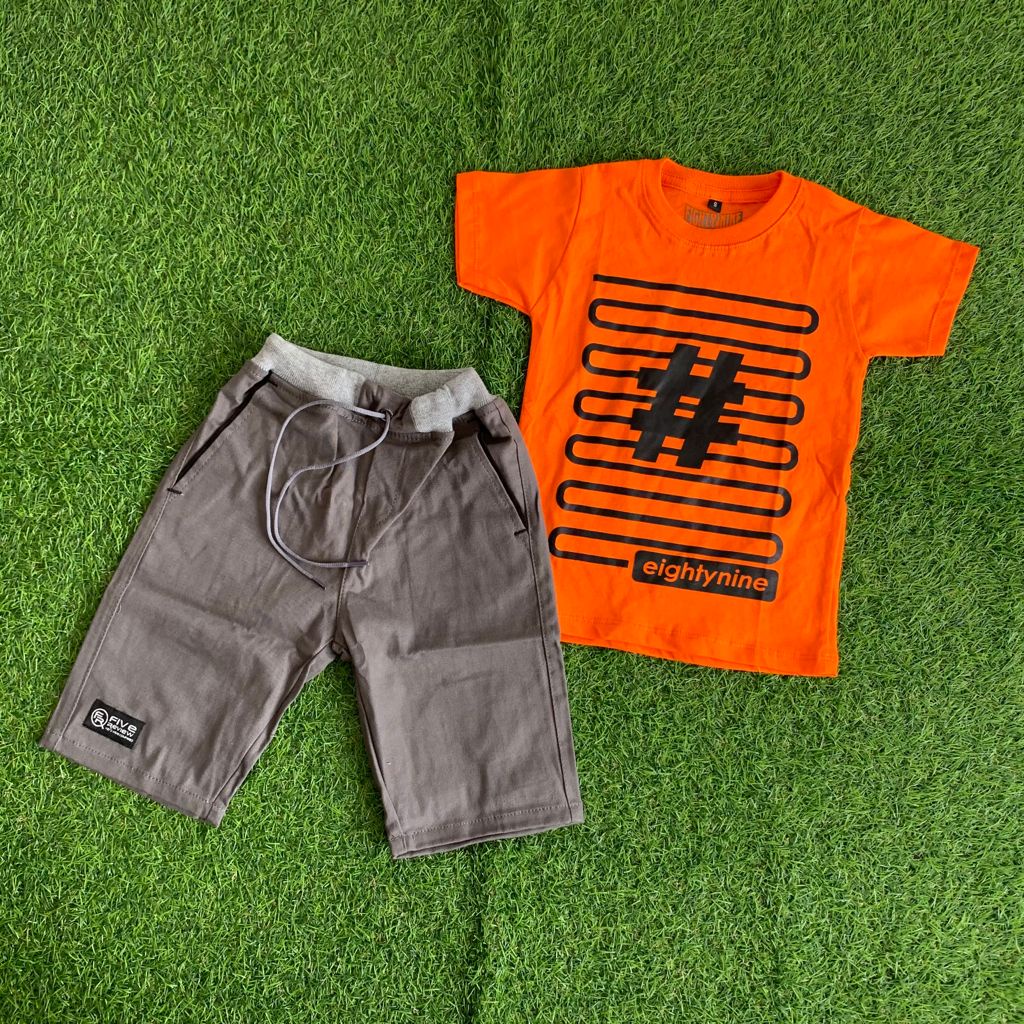Setelan Celana Pendek Anak / Stelan celana chino baju kaos distro umur 1-12 tahun Bawahan Chino # Or