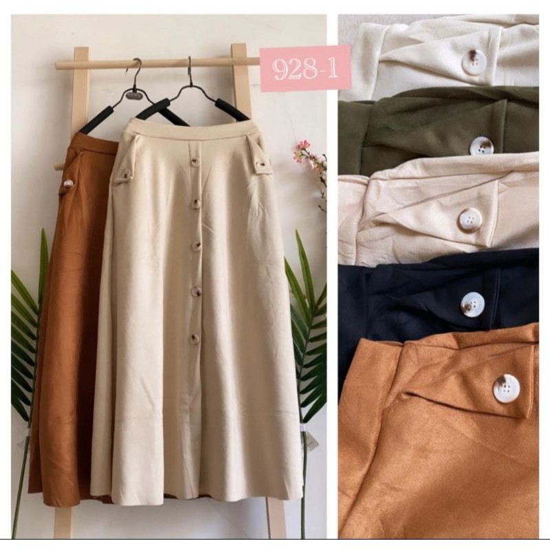 Rok suede button panjang import bkk