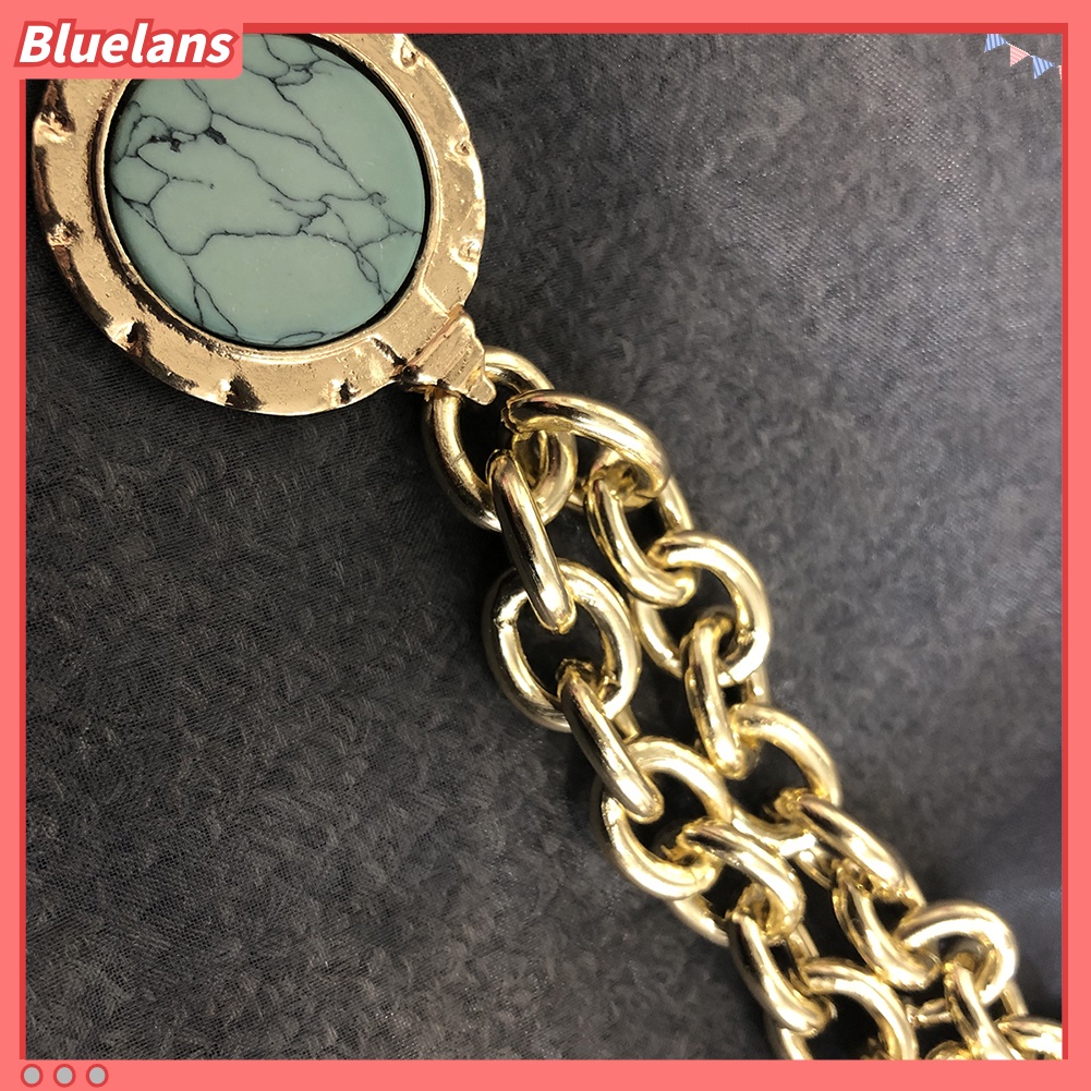 Bluelans Vintage Women Round Faux Turquoise Pendant Sweater Cable Chain Jewelry Necklace