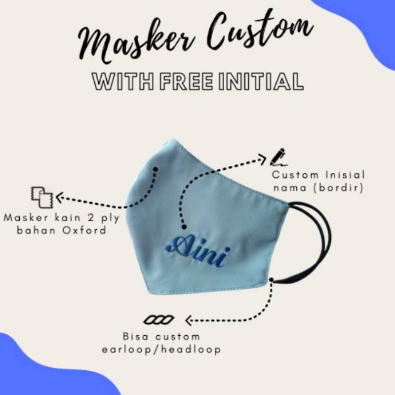 Custom Masker Bordir nama + Pouch Mask Nama + Box packaging