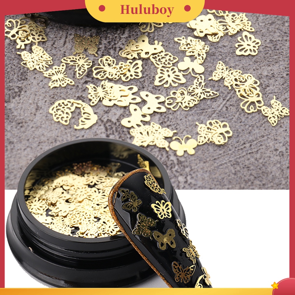 Huluboy Huluboy♡ Payet Logam Bentuk Hati Daun Mahkota Pita Untuk Aksesoris Perhiasan Nail Art