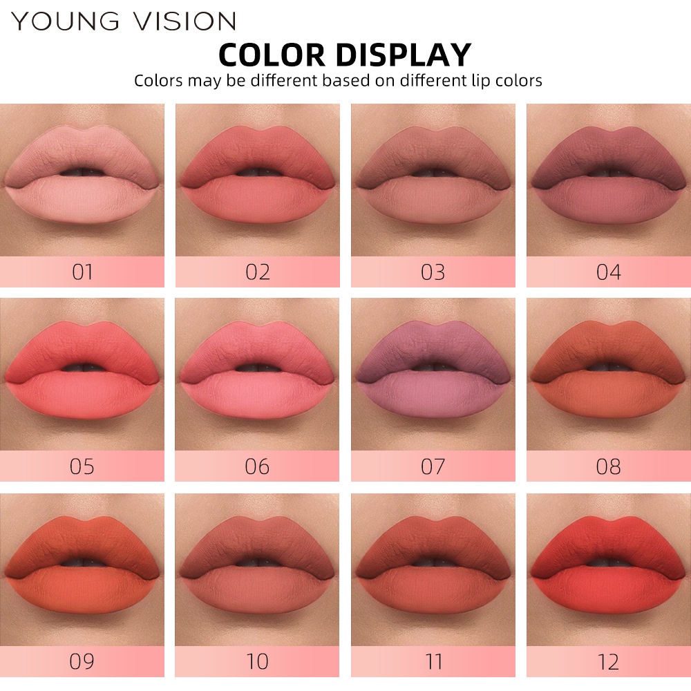 YOUNG VISION Matte  Lipstick Lip Gloss Lipcream Pelembab Lip Plumper Tahan Air Tahan Lama Sexy Bibir 12 warna