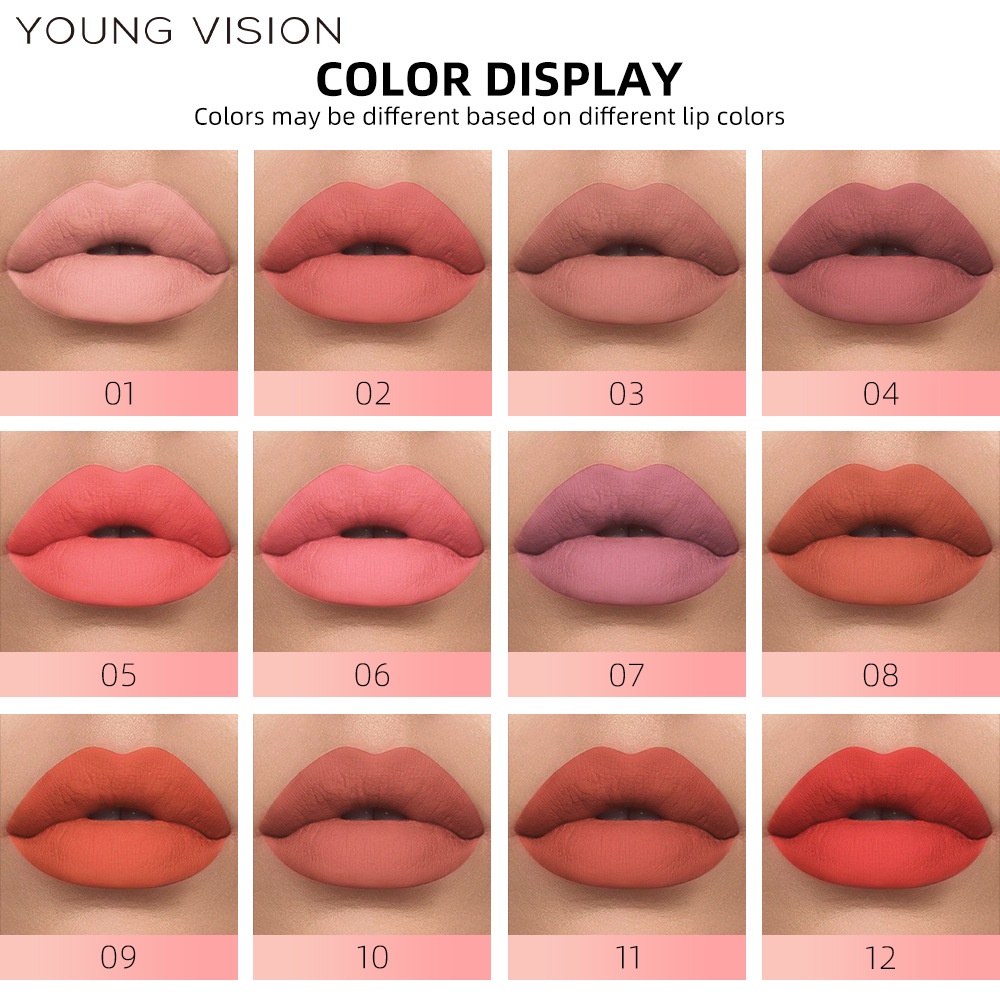 YOUNG VISION Matte  Lipstick Lip Gloss Lipcream Pelembab Lip Plumper Tahan Air Tahan Lama Sexy Bibir 12 warna