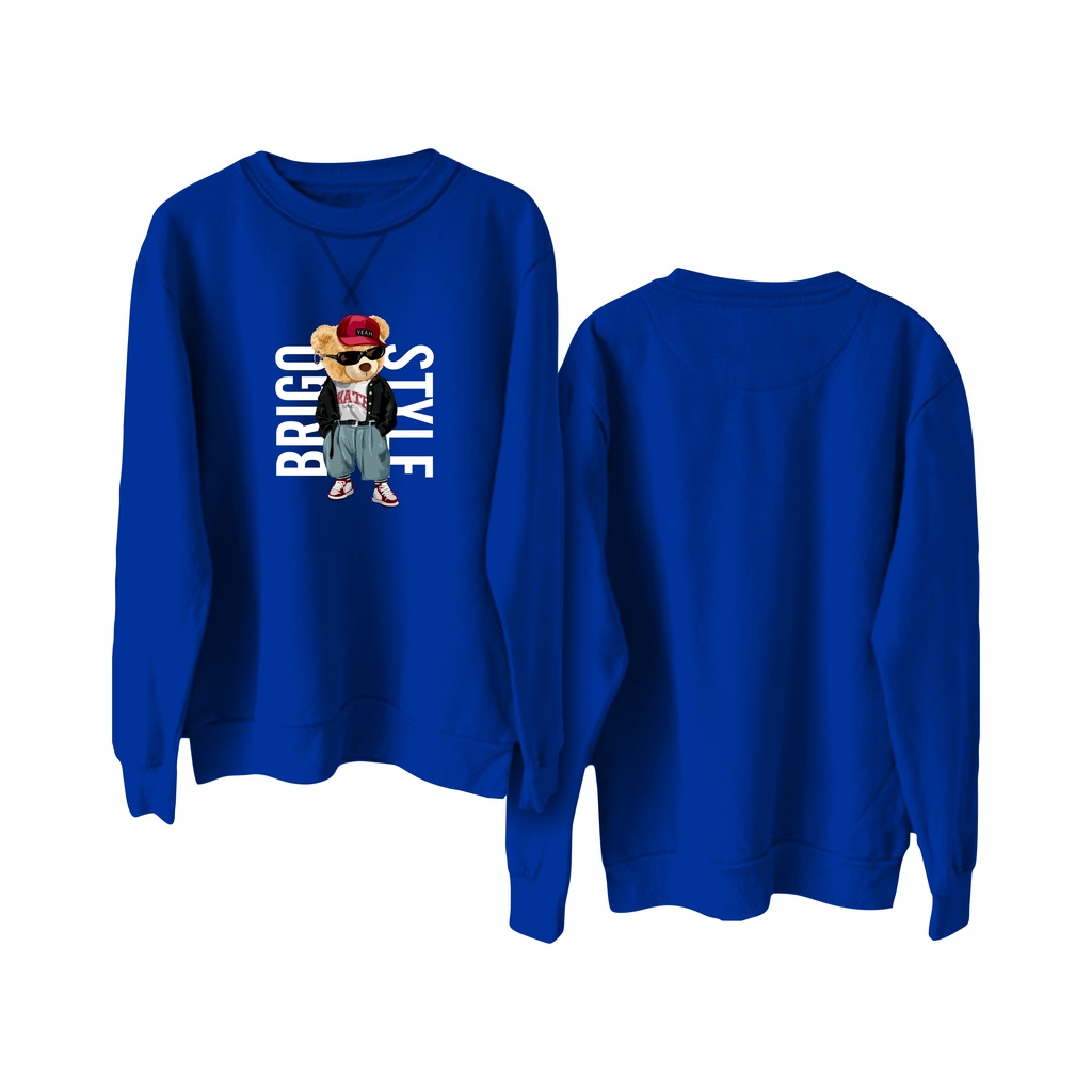 BRIGO Basic Sweatshirt Beruang Style II Sweater Crewneck BRIGO Sablon DTF Fleece Cotton II SIZE M-XXL (Pria &amp; Wanita) Free stiker&amp;Gantungan Kunci