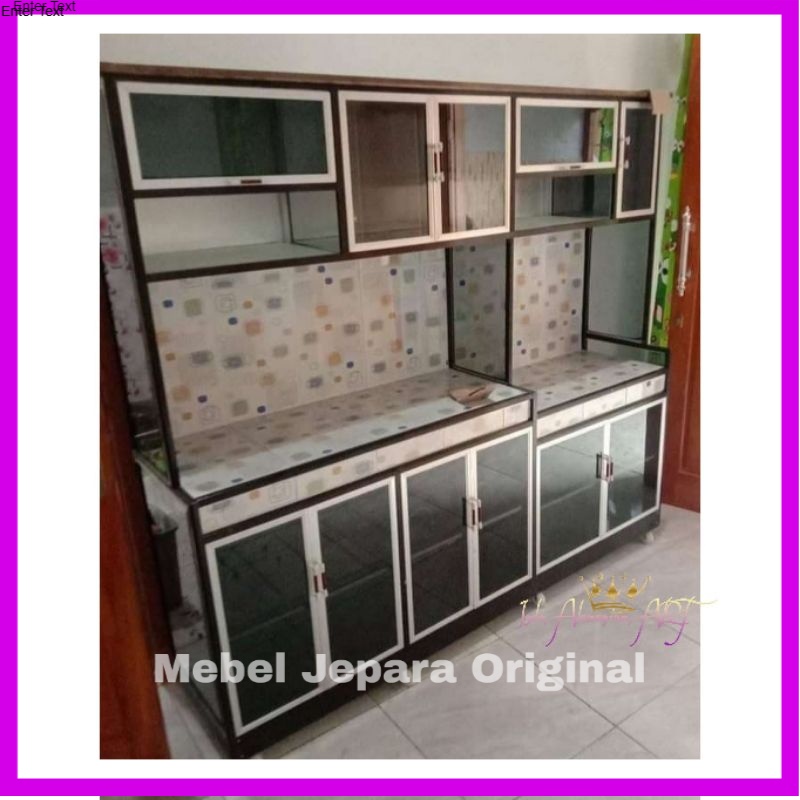 Rak Lemari Dapur Pintu 11 Besar Kaca Bahan Alumunium Modern