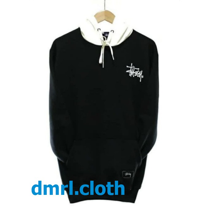 Jaket Sweater Distro Stussy Black White Pria Wanita Termurah dan Terlaris