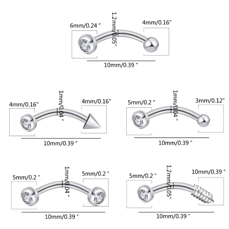 Anting Tindik Alis / Bibir / Tulang Rawan Telinga Bentuk Barbell Lengkung Bahan Stainless Steel