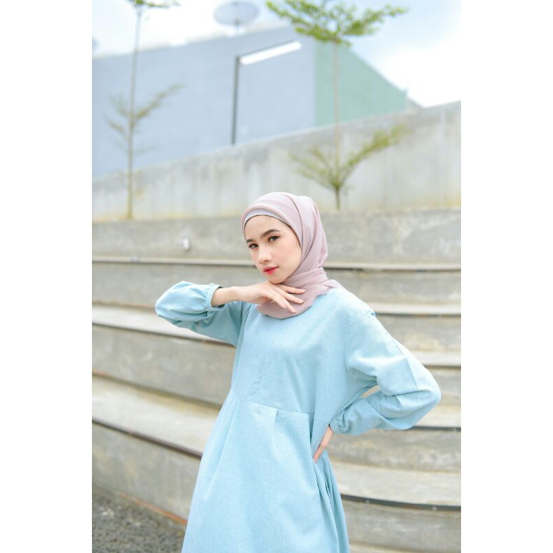 Setelan oneset tunik katun linen polos kirana mint green