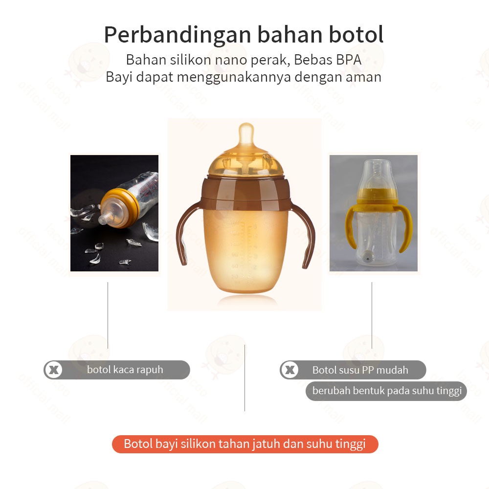 Lacoo PIKO botol susu bayi BPA free Botol bayi coklat dengan pegangan